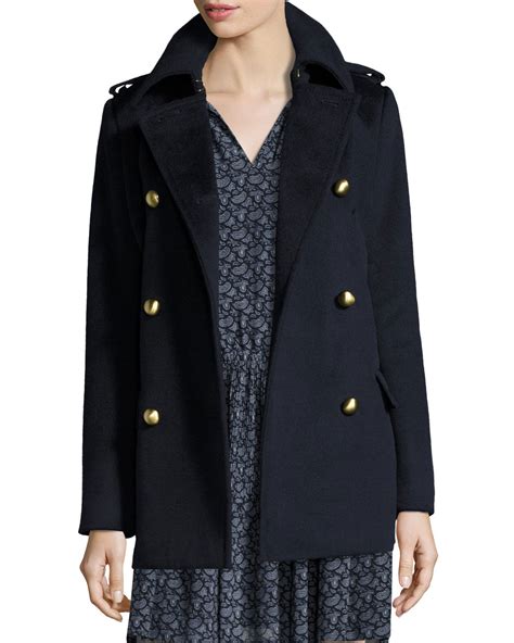 notch lapel double breasted wool blend coat michael kors|wool blend coat.